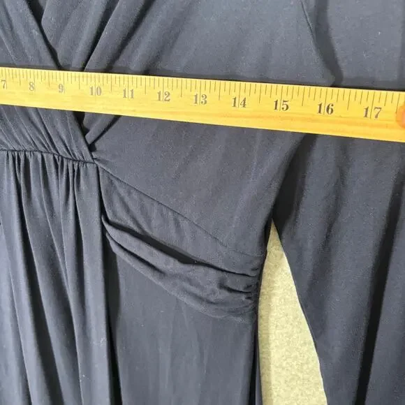 Talbots Dress Small Midi Navy Wrap Twist Ruched Modest Stretch Career Church